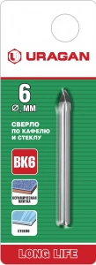 Купить URAGAN Сверло по кафелю, керамике, стеклу с двумя режущими лезвиями, 6 мм, 29830-06 оптом в Москве от производителя