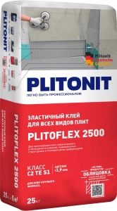 Купить PLITOFLEX 2500 клей эластичный для крупноформатной плитки и облицовки поверх эластичной гидроизоляции класс C2 TE S1 25 кг  (48шт/подд.) оптом в Москве от производителя