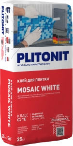 Купить PLITONIT MOSAIC WHITE белый клей для для для стеклянной мозаики, керамической плитки, керамогранита и натурального камня, клас 25 кг  (48шт/подд.) оптом в Москве от производителя