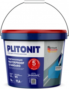 Купить PLITONIT WaterProof Standard Эластичная гидоизоляционная мастика для внутренних работ 14 кг  (44шт/подд.) оптом в Москве от производителя