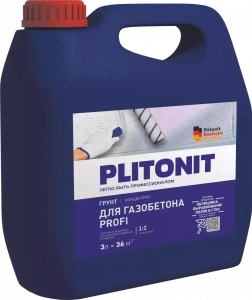Купить PLITONIT Грунт для газобетона PROFI Грунтовка глубокого проникновения; концентрат 1:2  3 кг  (144шт/подд.) оптом в Москве от производителя
