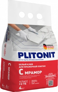 Купить PLITONIT С мрамор Клей для мраморной плитки супер белый, класс С1ТЕ 4кг  (168шт/подд.) оптом в Москве от производителя