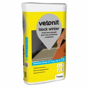 Купить Цементный клей для тонкошовной кладки ячеистых блоков и кирпича ВЕТОНИТ БЛОК ЗИМНИЙ, 25кг оптом в Москве от производителя