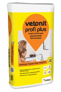 Купить Клей плиточный улучшенный беспылевой ВЕТОНИТ Профи Плюс, 25 кг оптом в Москве от производителя