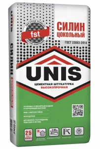 Купить Штукатурка цементная Юнис Силин Цокольный, 25 кг оптом в Москве от производителя