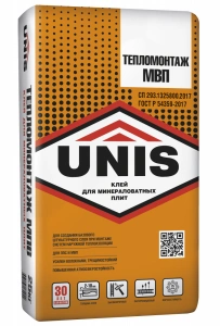 Купить Клей для крепления минеральноватных плит ЮНИС ТЕПЛОМОНТАЖ МВП, 25 кг оптом в Москве от производителя