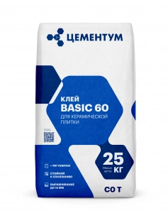 Купить ЦЕМЕНТУМ Клей для плитки Basic 60, С0Т 25 кг (56шт/под) оптом в Москве от производителя