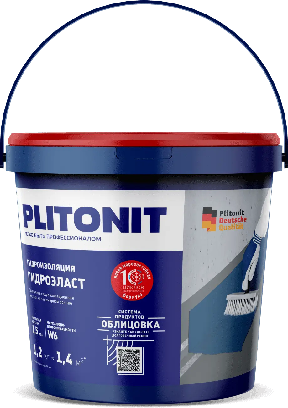 Купить PLITONIT ГидроЭласт Эластичная гидроизоляционная мастика 1.2 кг  (288шт/подд.) оптом в Москве от производителя