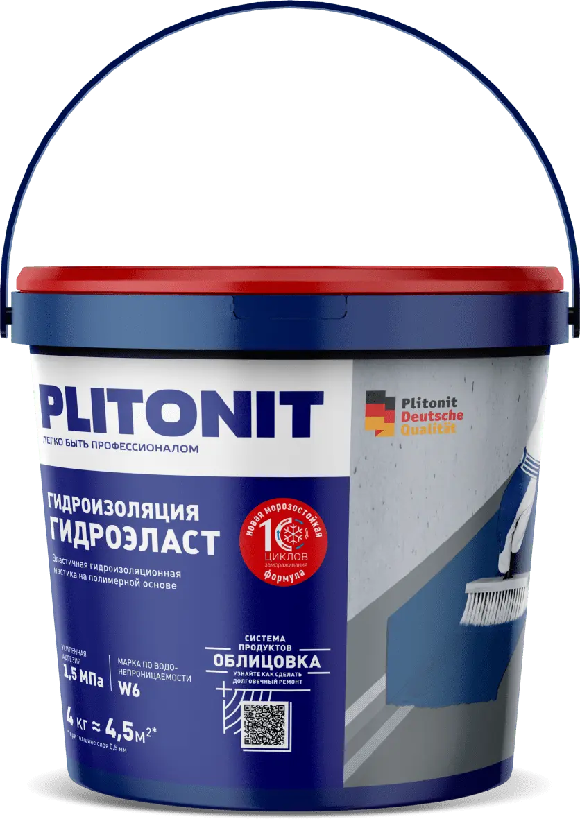 Купить PLITONIT ГидроЭласт Эластичная гидроизоляционная мастика 4 кг  (96шт/подд.) оптом в Москве от производителя