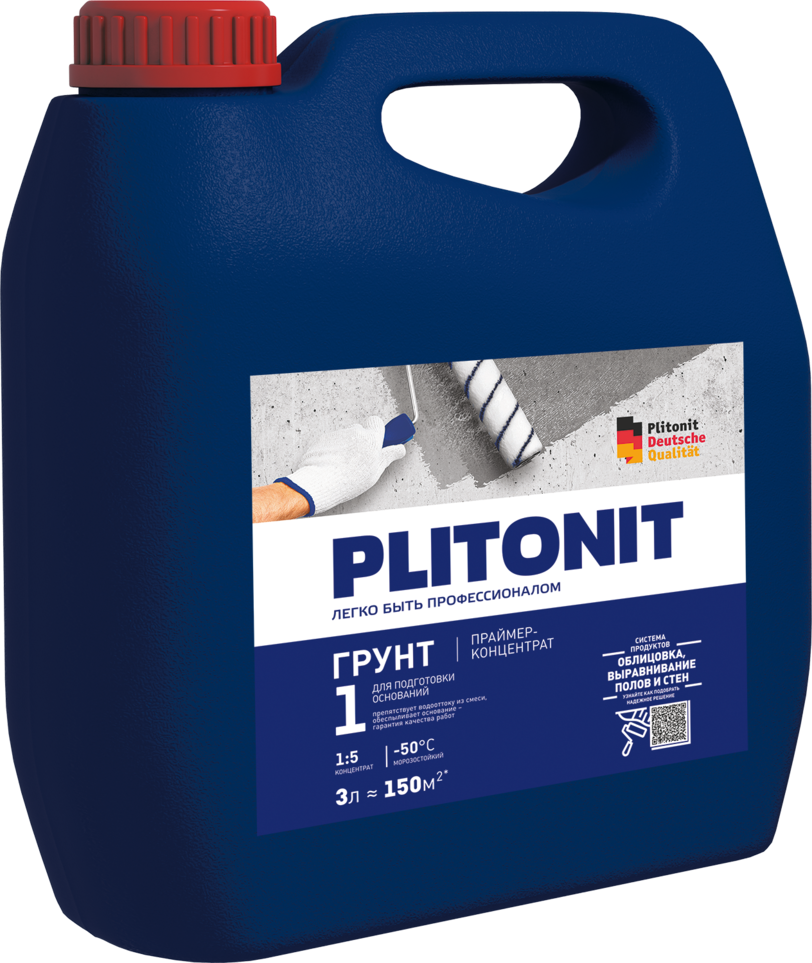 Купить PLITONIT Грунт 1 Праймер-концентрат 1:5 акрилатный для подготовки оснований 3 кг  (144шт/подд.) оптом в Москве от производителя
