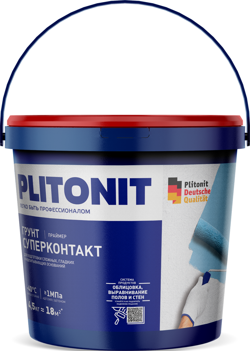 Купить PLITONIT Грунт Супер Контакт Праймер для обработки невпитывающих, гладких оснований 4.5 кг  (96шт/подд.) оптом в Москве от производителя