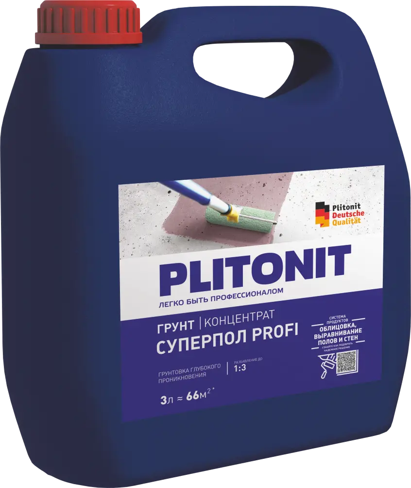 Купить PLITONIT Грунт СуперПол PROFI Грунтовка глубокого проникновения д/подготовки основания под ровнители для полов; концентрат 1:3 3 кг  (144шт/подд.) оптом в Москве от производителя