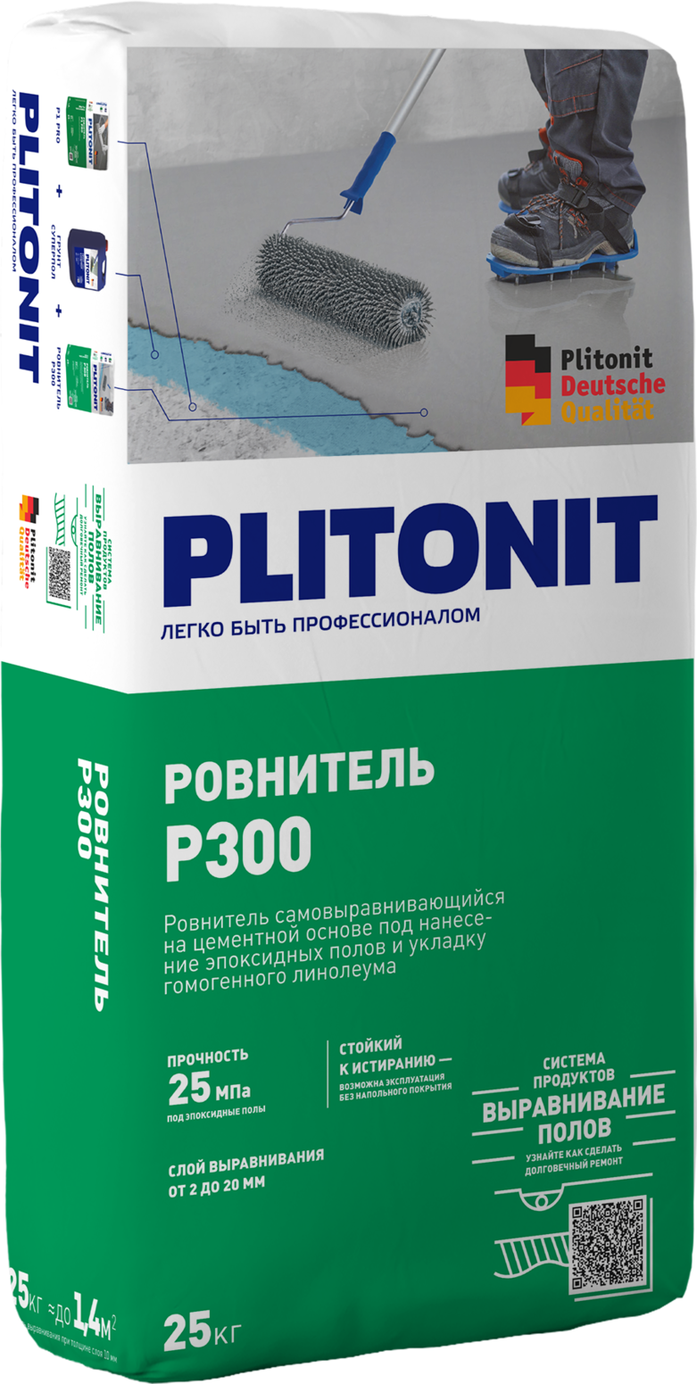 Купить PLITONIT Р300 Ровнитель износостойкий, высокопрочный для для финишного выравнивания 25 кг  (48шт/подд.) оптом в Москве от производителя
