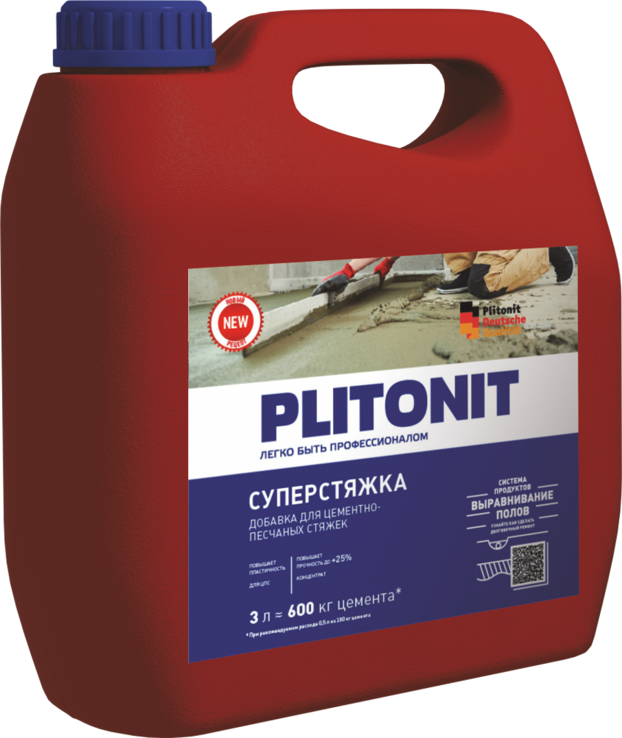 Купить PLITONIT СуперСтяжка Суперводоредуцирующая добавка для цементно-песчаных стяжек 3 кг  (144шт/подд.) оптом в Москве от производителя