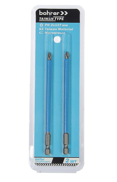 Купить Бита Bohrer PH 2x127 мм Taiwan Type (сталь S2) намагниченные, с насечками (2 шт в блистерной уп.) 33252127 оптом в Москве от производителя