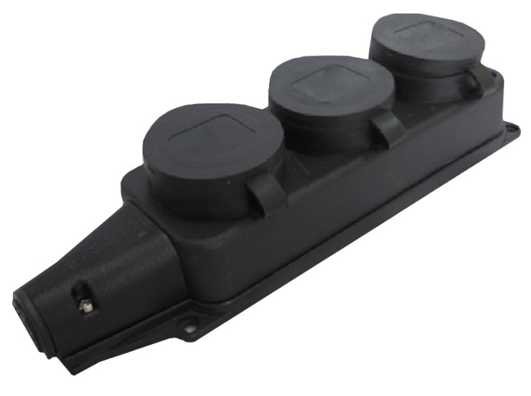 Купить Колодка тройная с загл. каучук 2P+E 1x16 220-240V (розетка для переноски) оптом в Москве от производителя