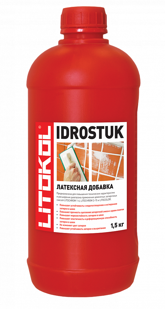 Купить Литокол IDROSTUK - м Добавка латексная для цементных затирочных смесей 1.5кг оптом в Москве от производителя