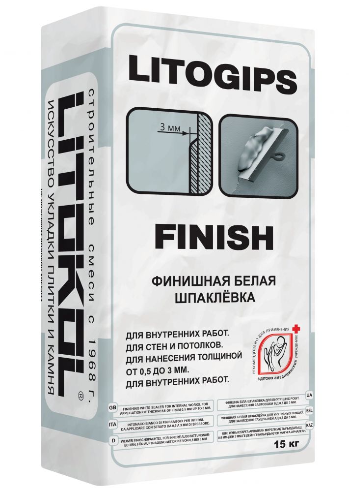 Купить Литокол LITOGIPS FINISH финишная гипсовая шпаклевка 15кг оптом в Москве от производителя