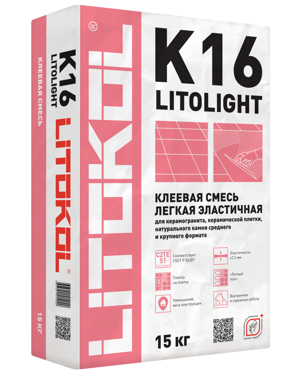 Купить Клей для плитки Litokol Litolight K16 15 кг оптом в Москве от производителя