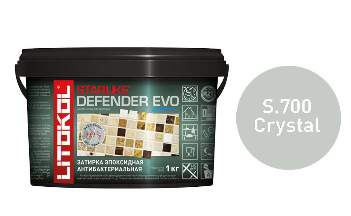 Купить Литокол Starlike Defender EVO Антибак. эпоксидная затирка S.700 CRYSTAL (Кристал) 1кг оптом в Москве от производителя