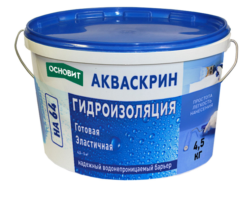 Купить Гидроизоляция готовая эластичная ОСНОВИТ АКВАСКРИН HA64, 4,5кг оптом в Москве от производителя