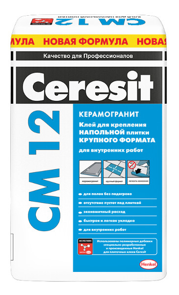 Купить Клей для напольной плитки крупного формата ЦЕРЕЗИТ СМ 12, 25 кг оптом в Москве от производителя