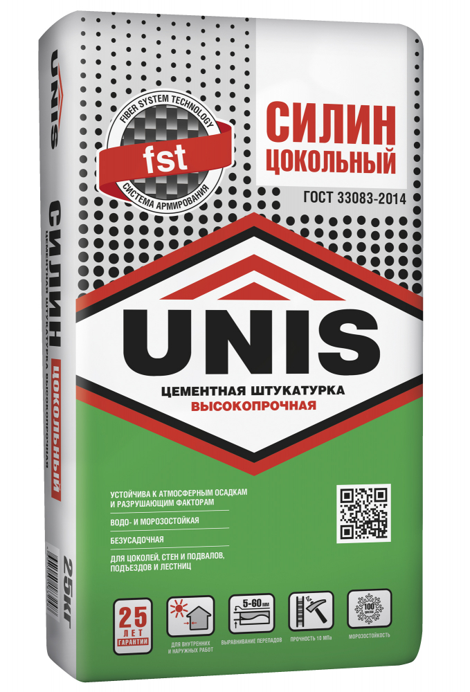 Купить Штукатурка цементная Юнис Силин Цокольный, 25 кг оптом в Москве от производителя