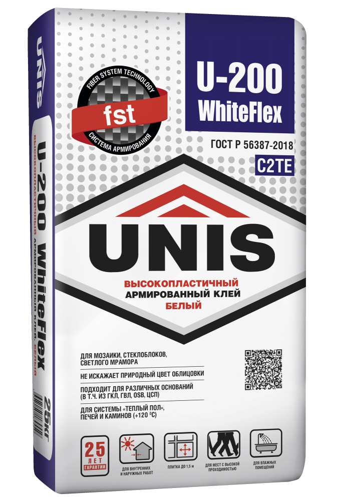 Купить Юнис U-200 WHITEFLEX плиточный клей высокопластичный, 25 кг оптом в Москве от производителя