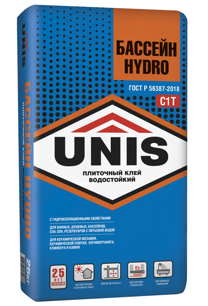 Купить Клей плиточный Юнис Бассейн HYDRO, 25 кг. оптом в Москве от производителя