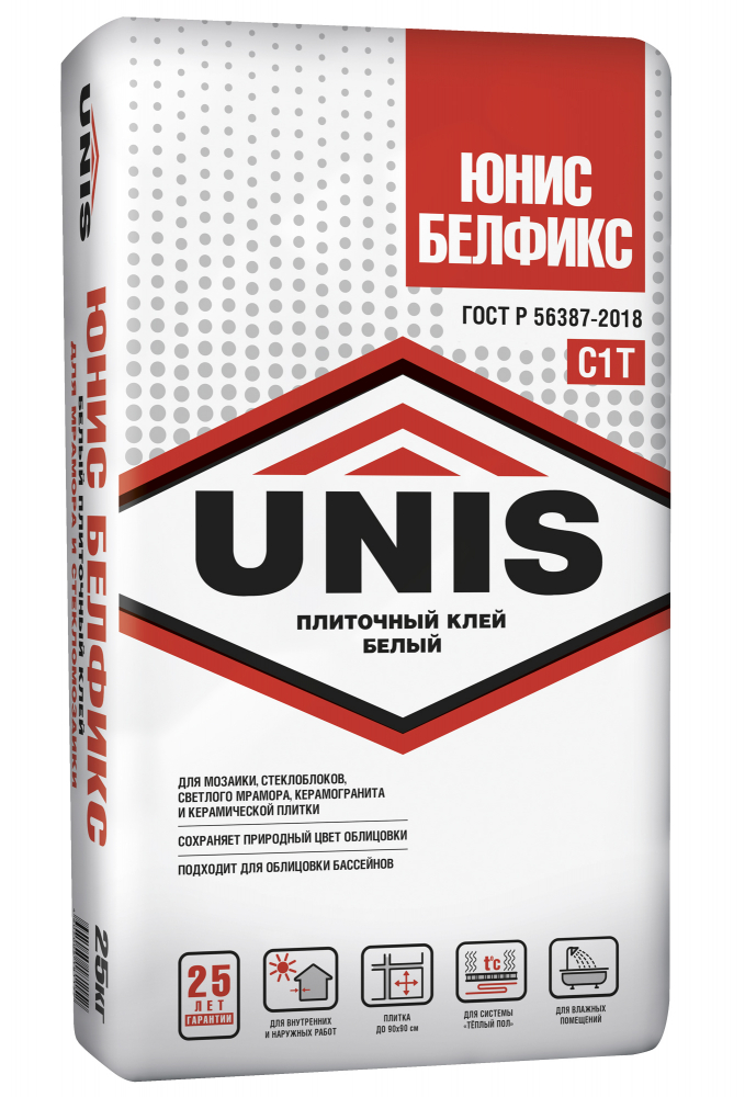 Купить Клей плиточный Юнис Белфикс белый, 25 кг оптом в Москве от производителя