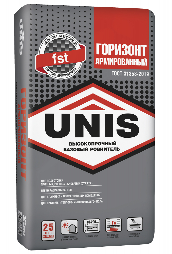 Купить ЮНИС Горизонт Армированный Стяжка пола цементная, 25 кг оптом в Москве от производителя