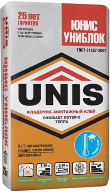 Купить Монтажно-кладочный клей Юнис Униблок Зимний , 25 кг оптом в Москве от производителя