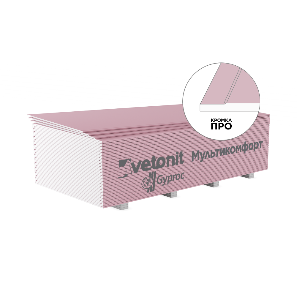 Купить Гипсокартон ВЕТОНИТ Мультикомфорт 2500x1200x12,5 звукоизоляционный влаго-огнестойкий высокопрочный оптом в Москве от производителя